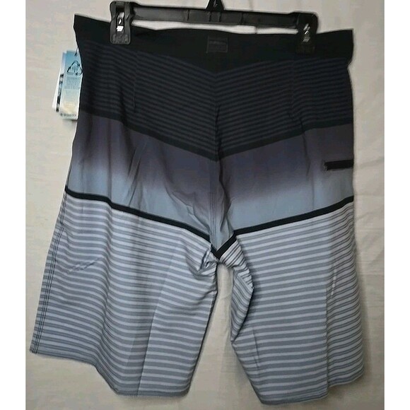 Mens Burnside Blue/Gray Striped Swim Trunks Stretch Shorts Size 32, Inseam 9" - Picture 5 of 10